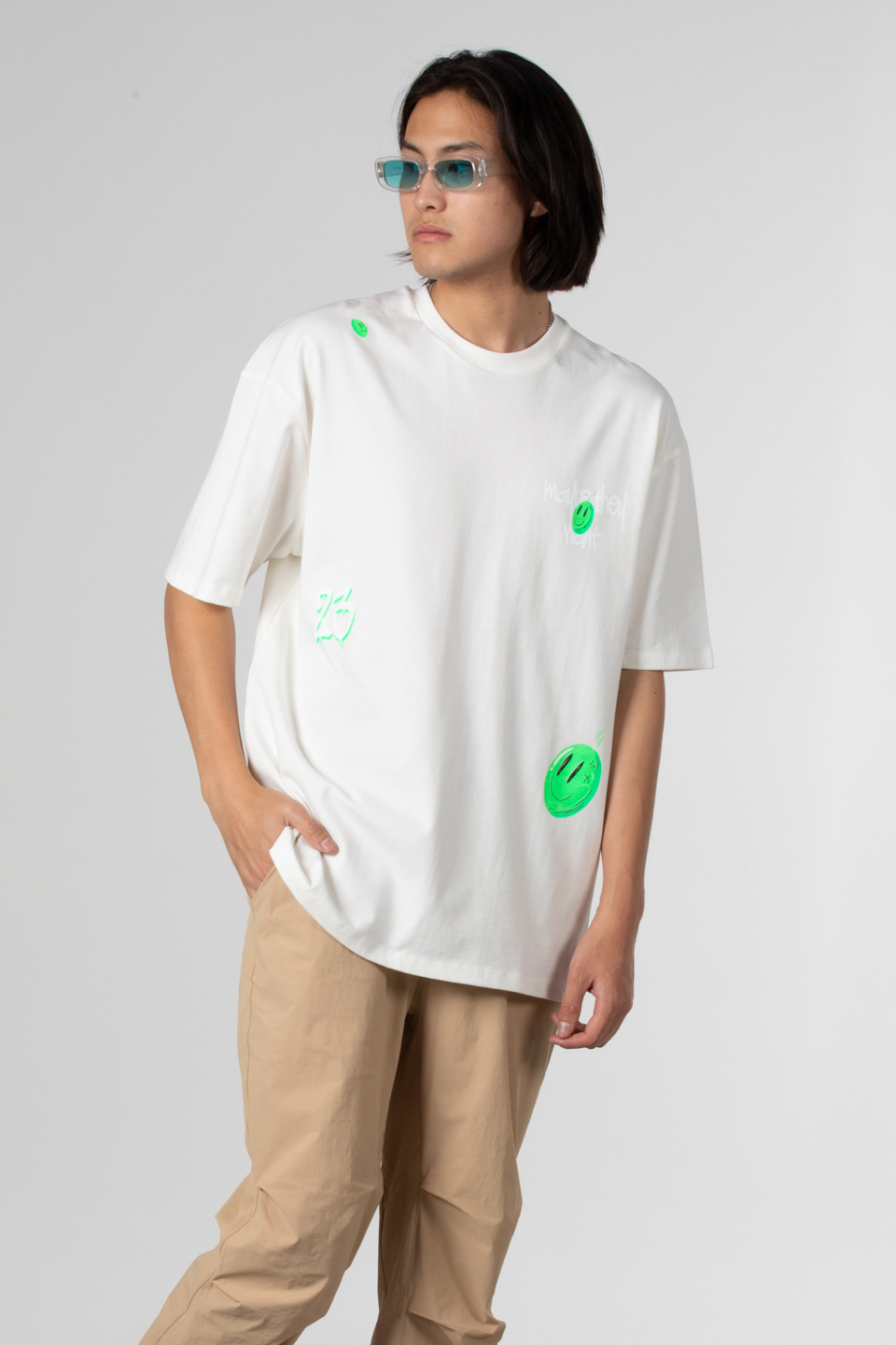 Baskılı t-shirt-21-7003 Ekru