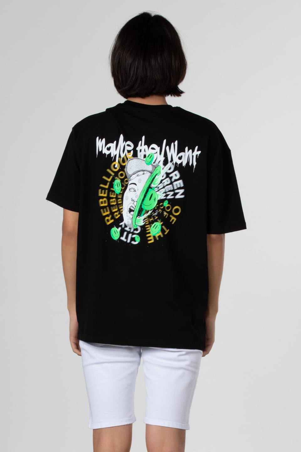 Baskılı t-shirt-21-7003 Siyah