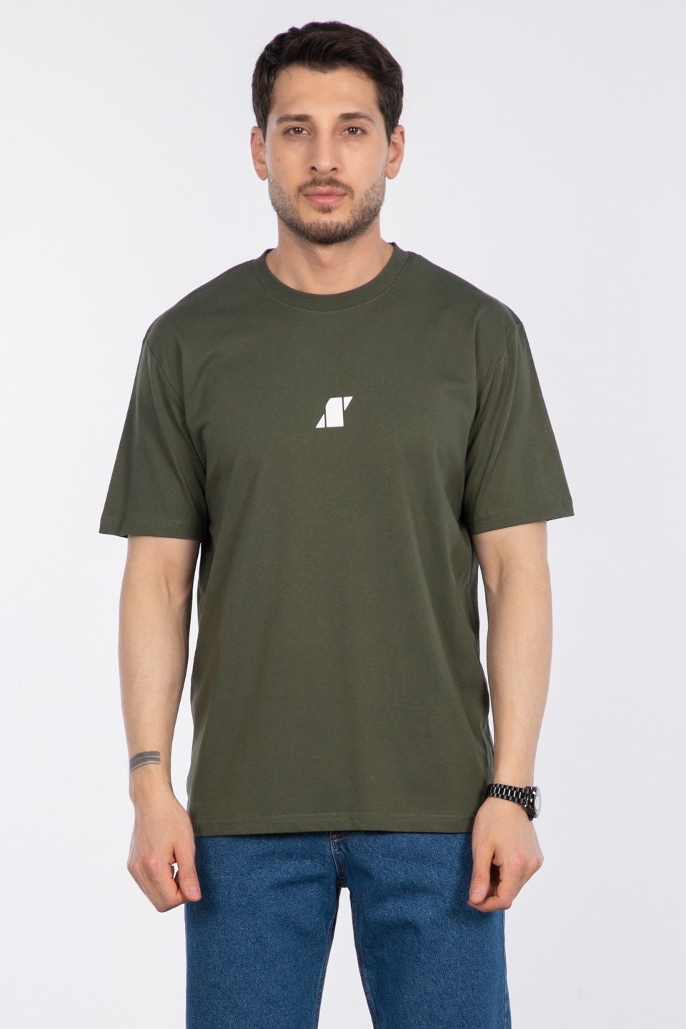 Baskılı t-shirt-2736-2 Haki