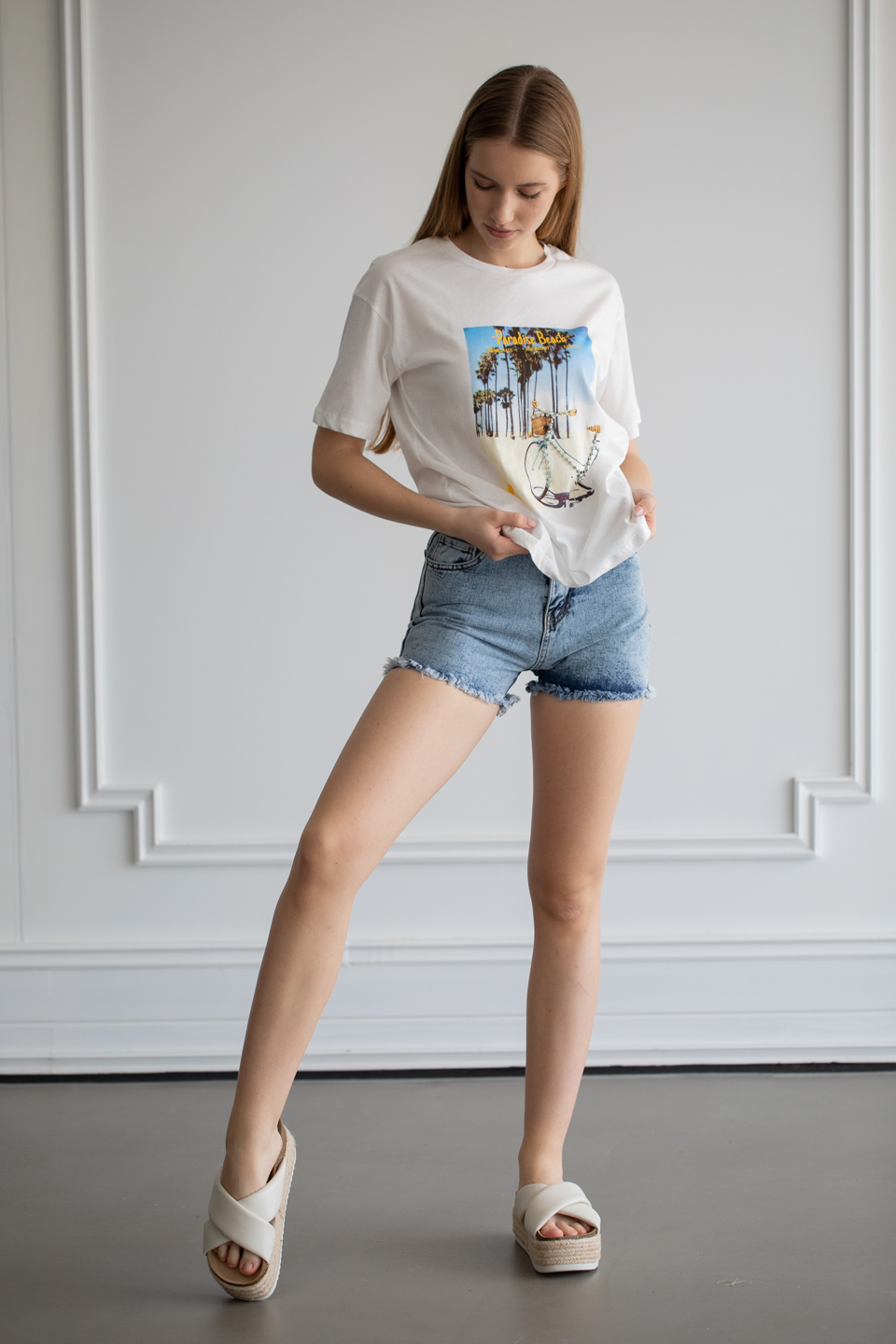 Baskılı Taş Detaylı T-Shirt - Ekru