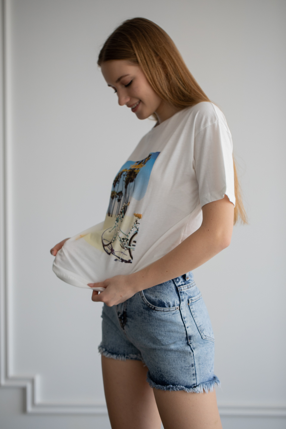 Baskılı Taş Detaylı T-Shirt - Ekru