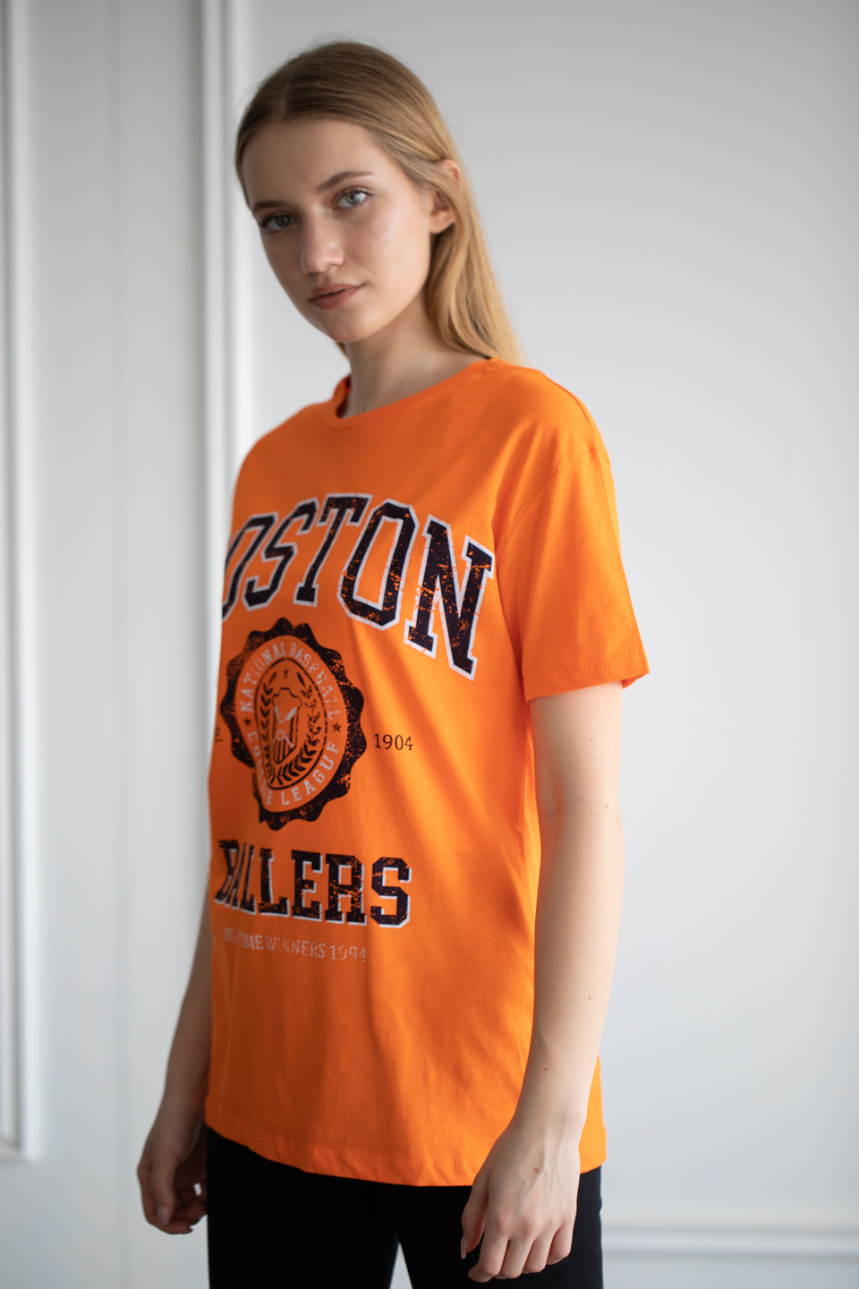 Baston baskılı oversize t-shirt-1001-1 Oranj
