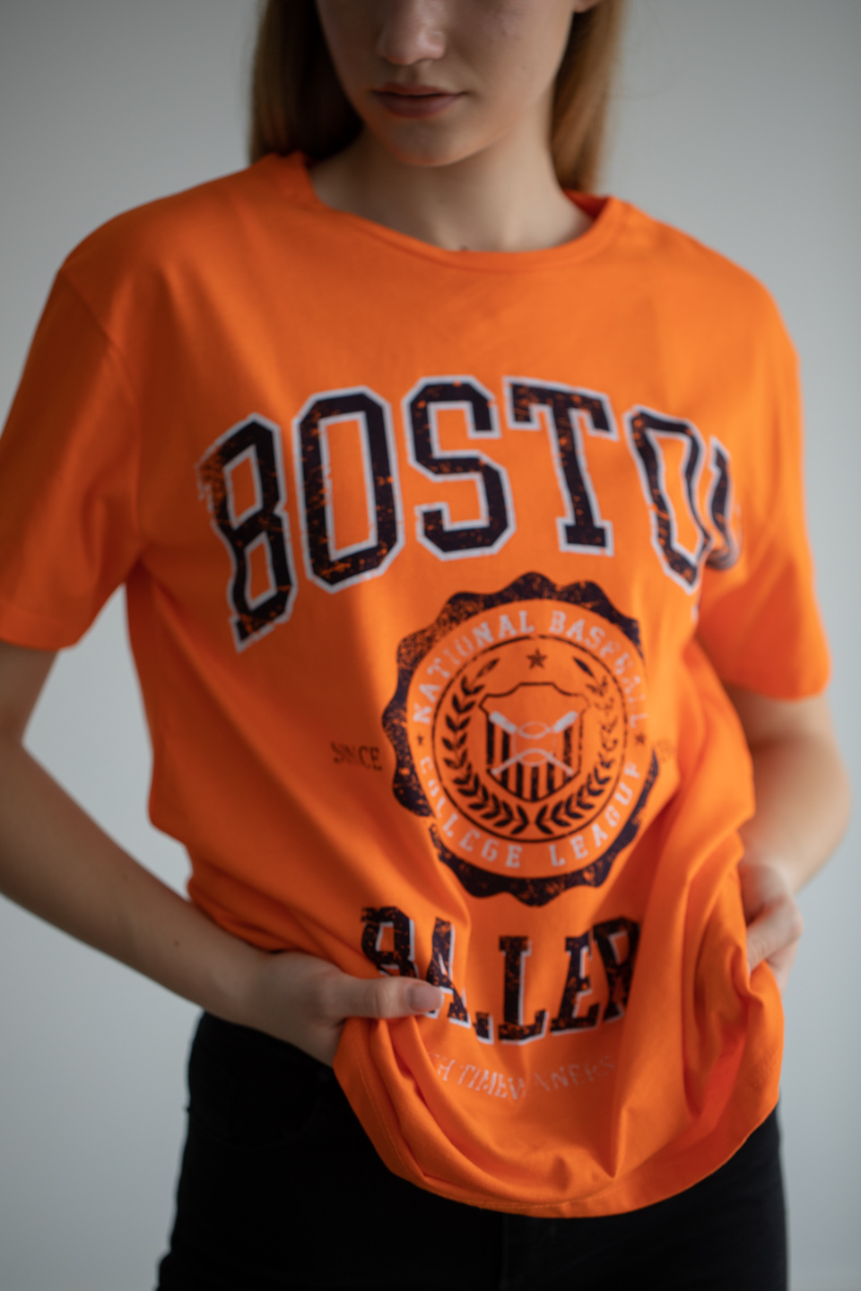 Baston baskılı oversize t-shirt-1001-1 Oranj