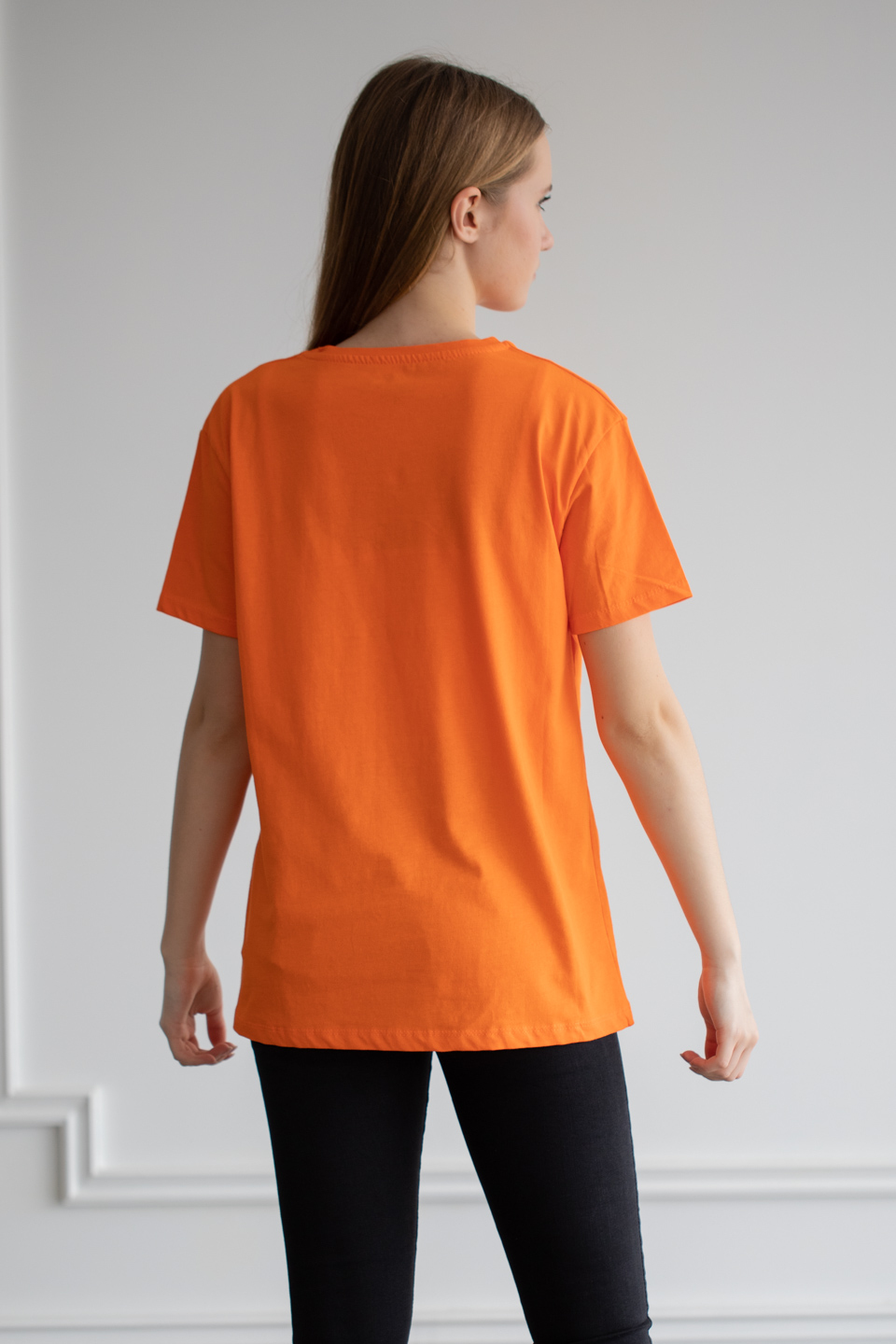 Baston baskılı oversize t-shirt-1001-1 Oranj