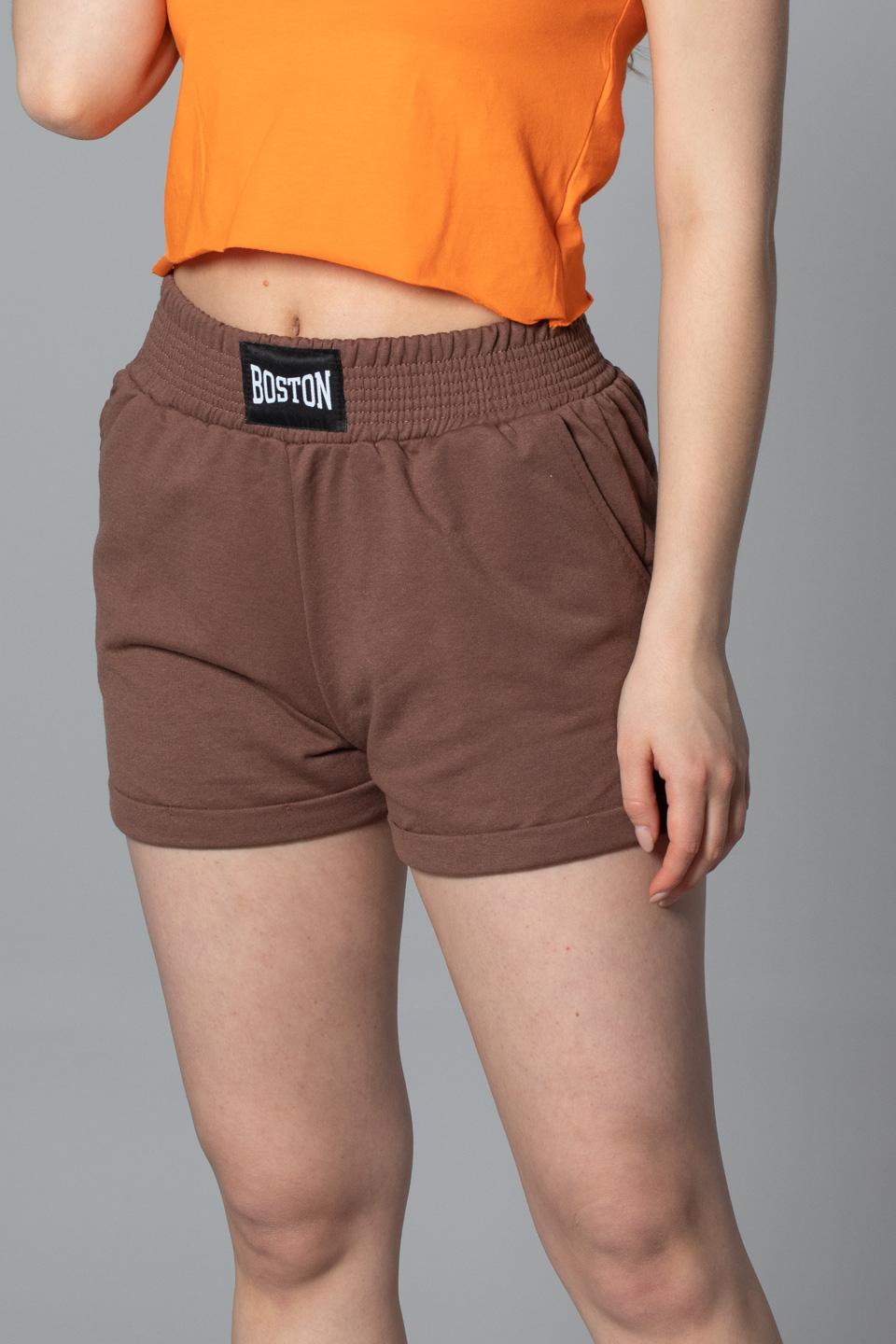 Baston nakışlı double paça şort-6301 Kahve