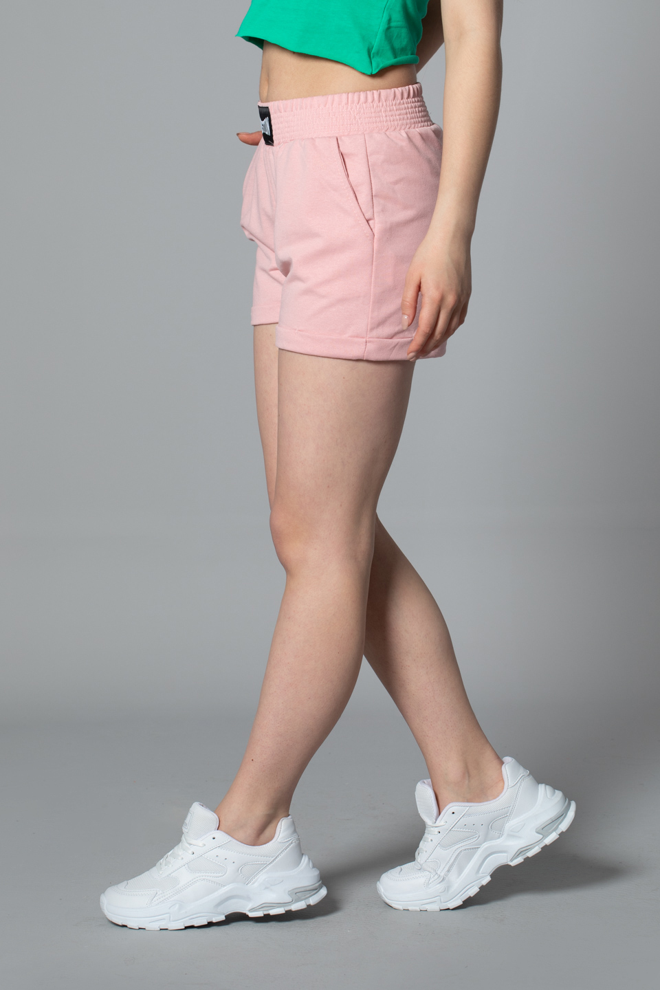 Baston nakışlı double paça şort-6301 Ş.Pembe