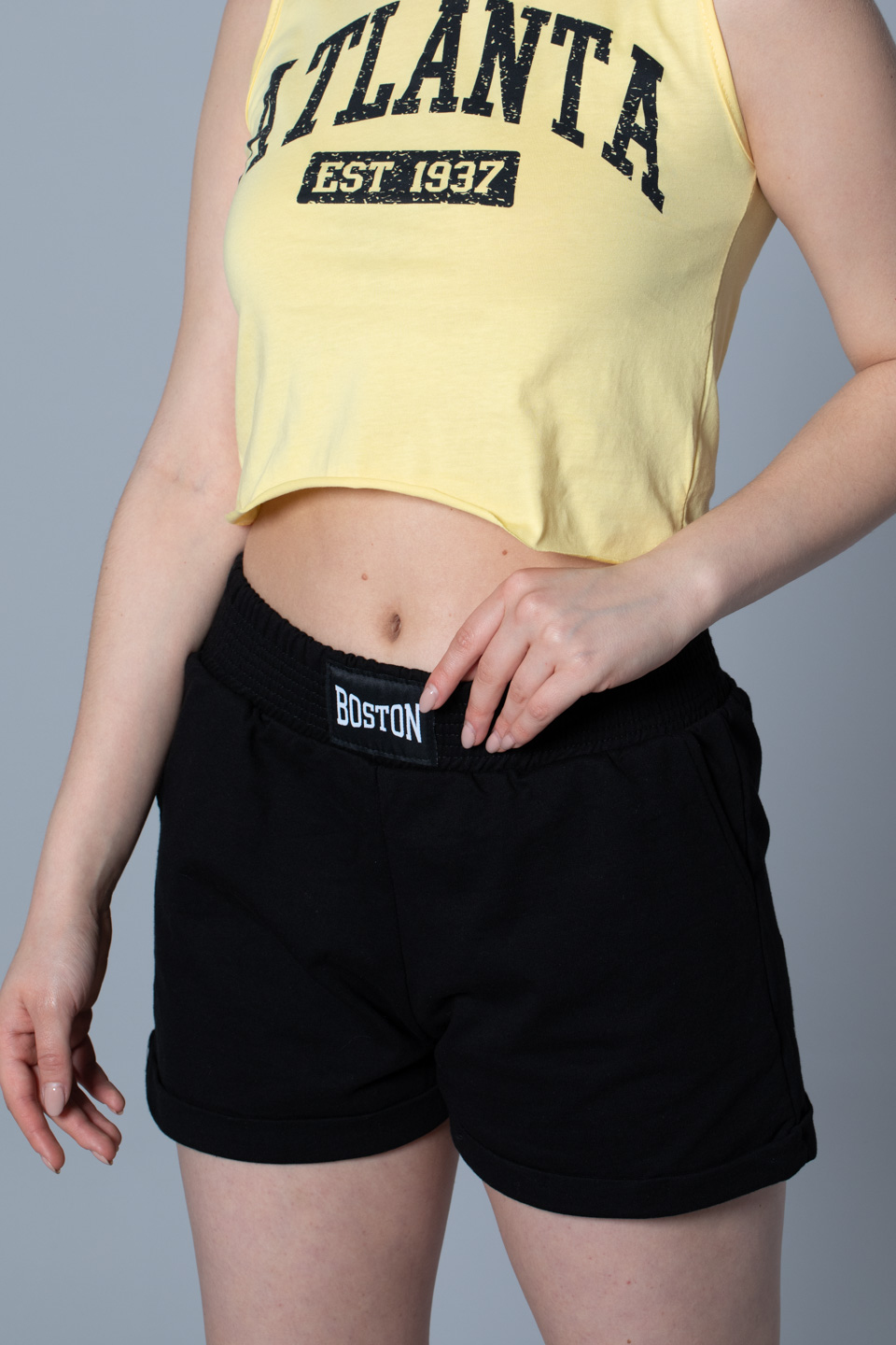 Baston nakışlı double paça şort-6301 Siyah