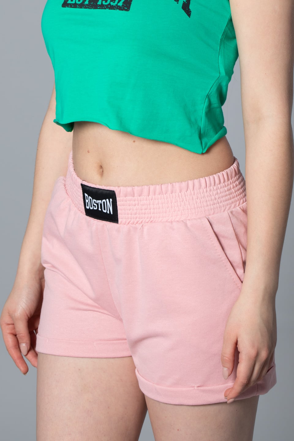 Baston nakışlı double paça şort-6301 Ş.Pembe