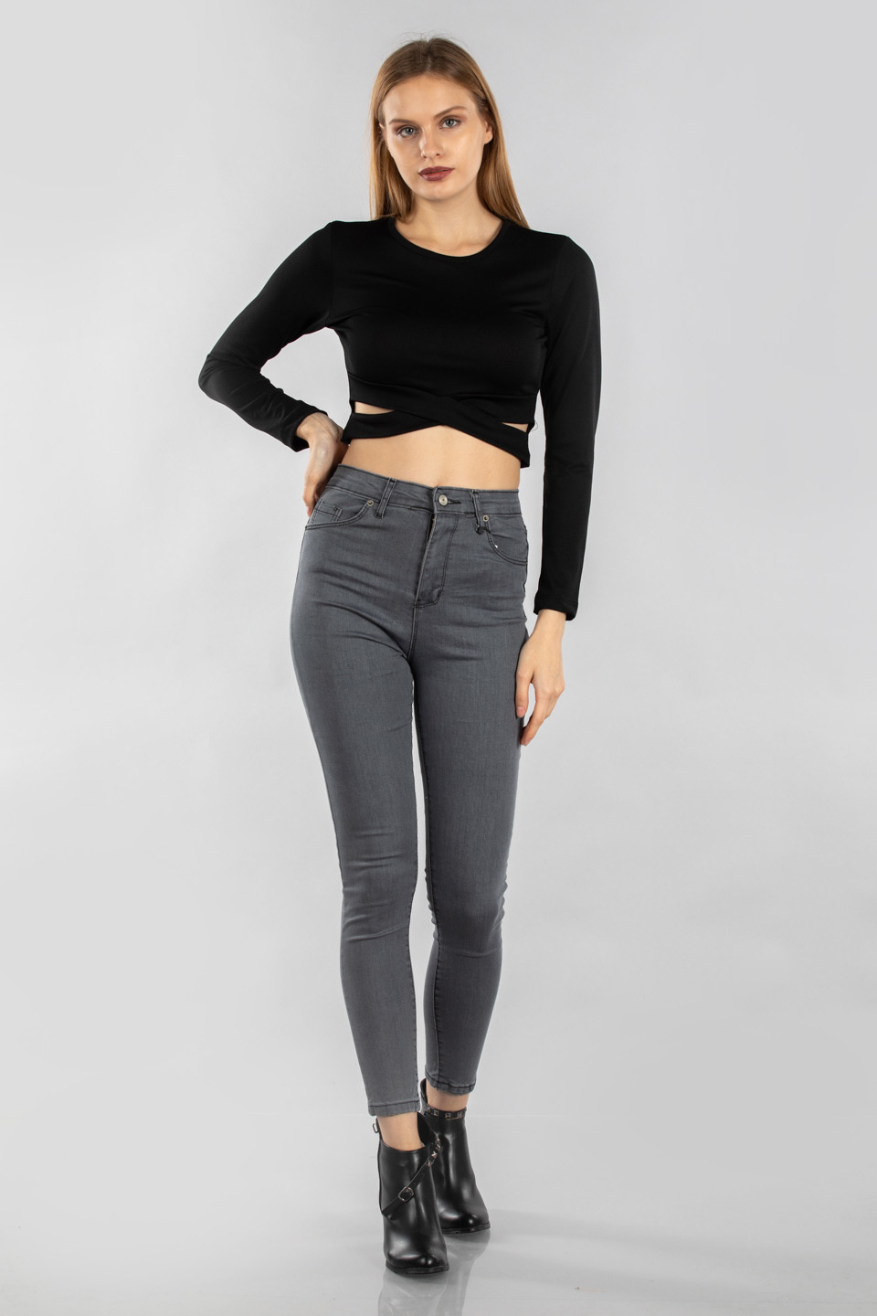 Battal jean pantolon-17159 Gri