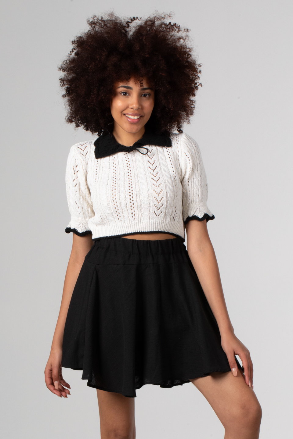 Bebe yaka ajurlu crop-1563 Ekru