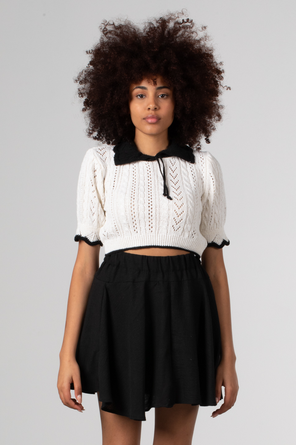 Bebe yaka ajurlu crop-1563 Ekru