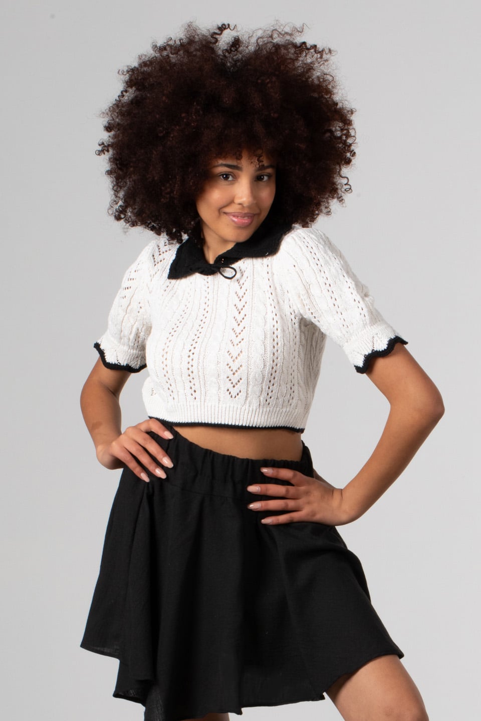 Bebe yaka ajurlu crop-1563 Ekru