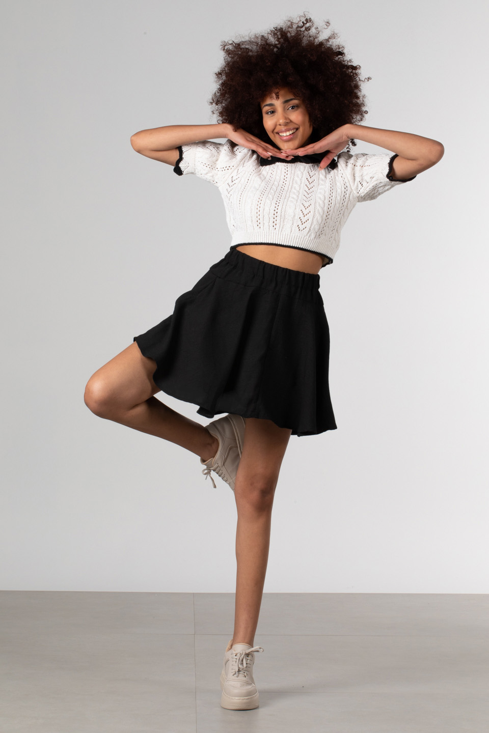 Bebe yaka ajurlu crop-1563 Ekru
