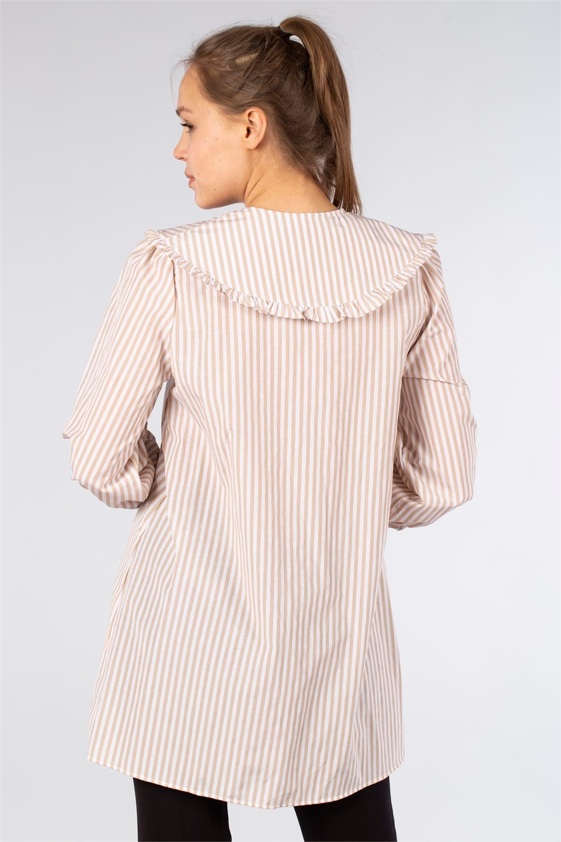 Bebe Yaka Çizgili Tunik-Bej