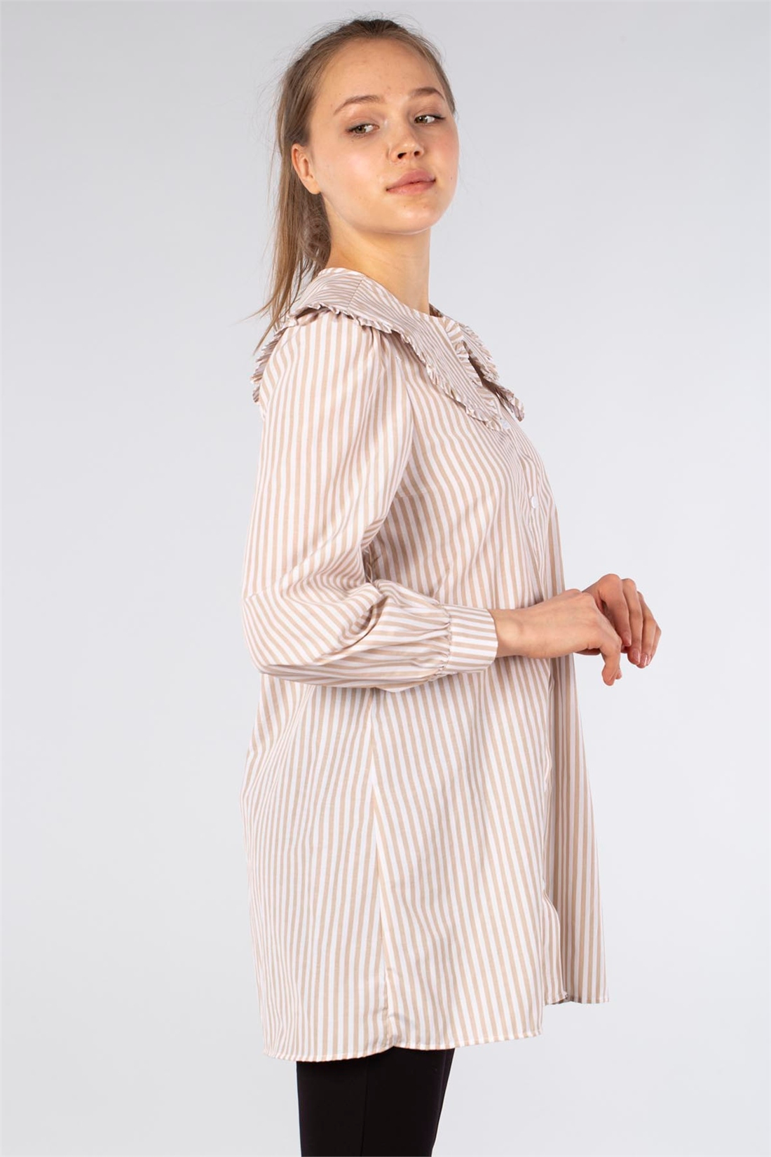 Bebe Yaka Çizgili Tunik-Bej