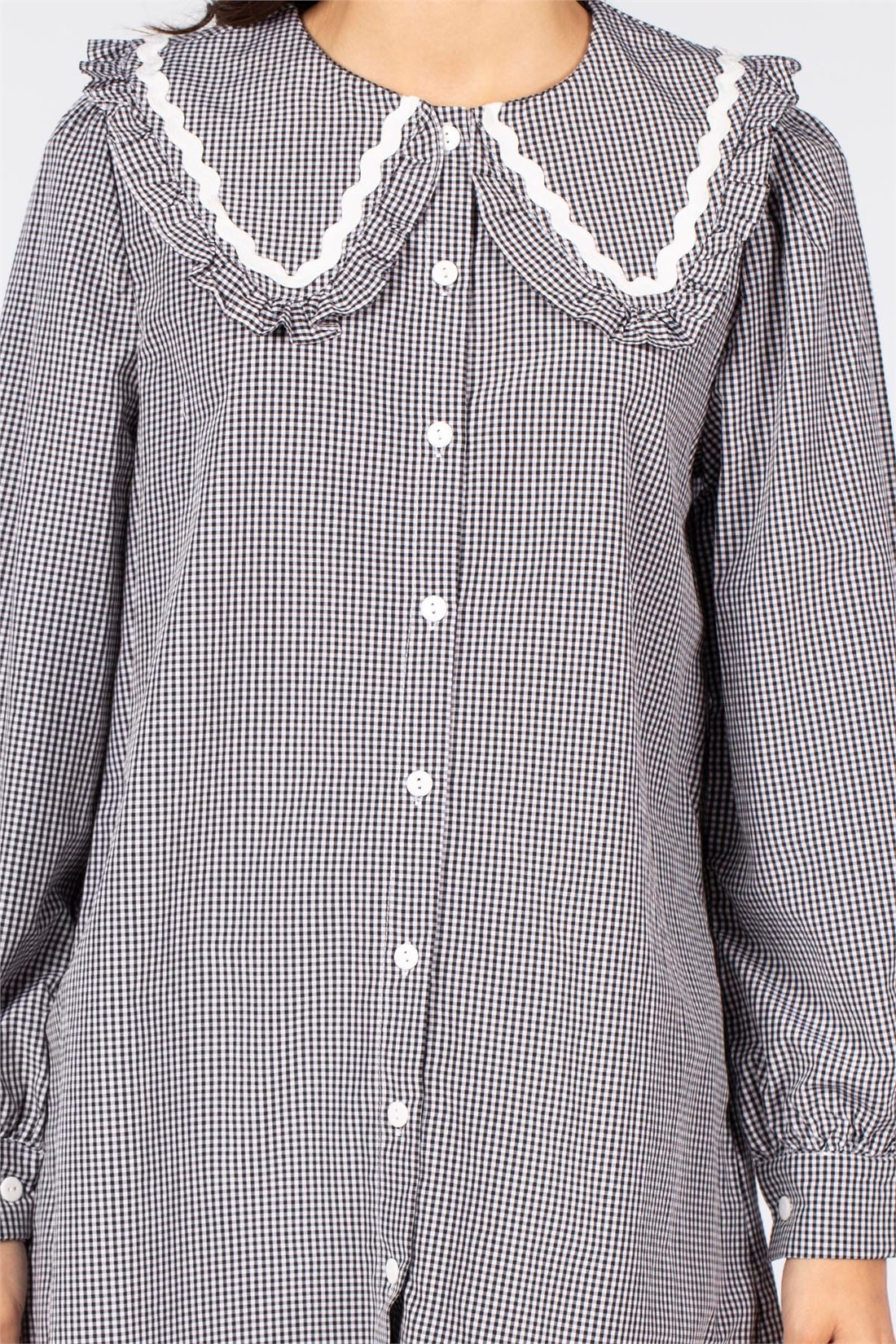 Bebe yaka ekose tunik-0996 Siyah