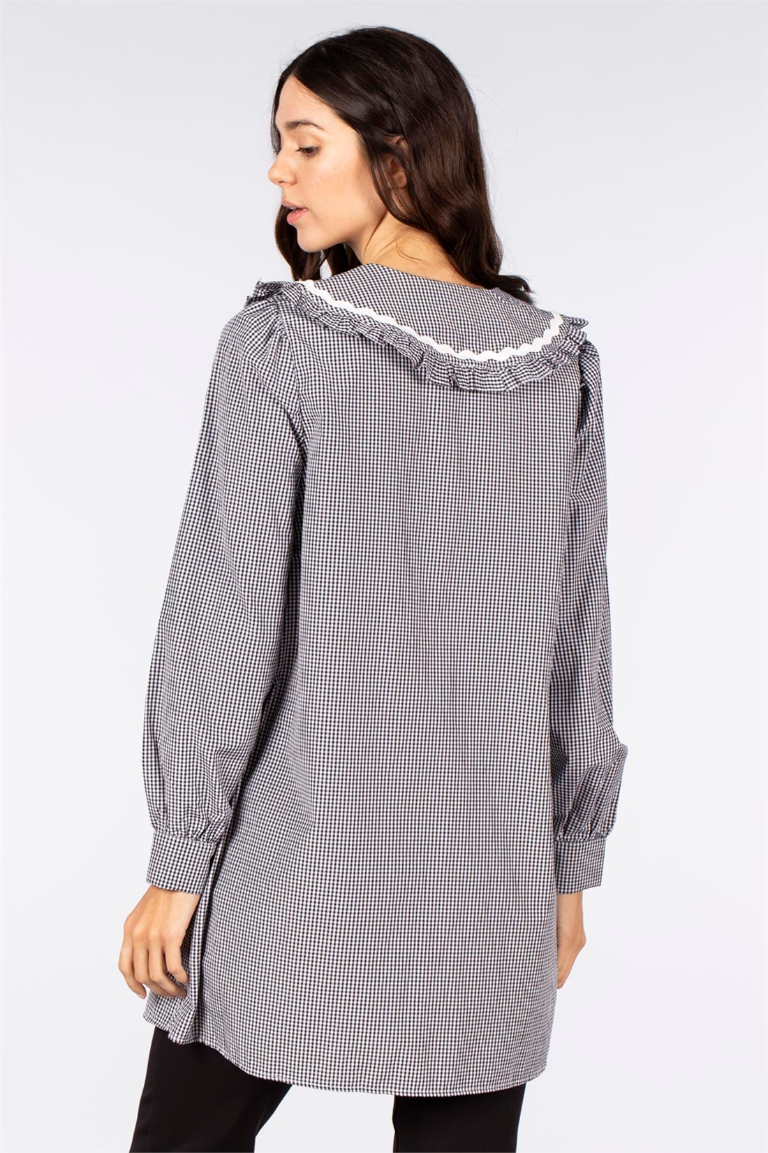 Bebe yaka ekose tunik-0996 Siyah