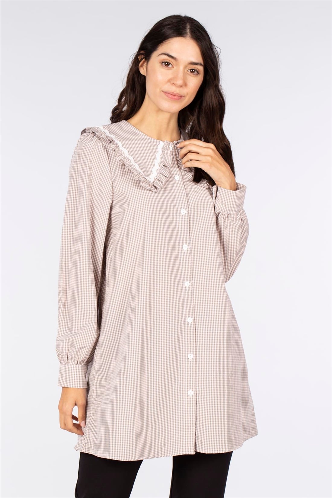 Bebe Yaka Ekose Tunik-Bej