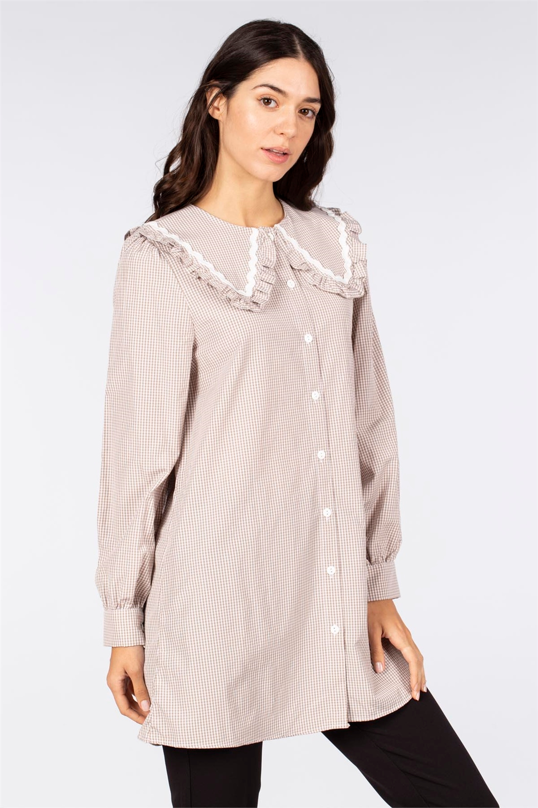 Bebe Yaka Ekose Tunik-Bej