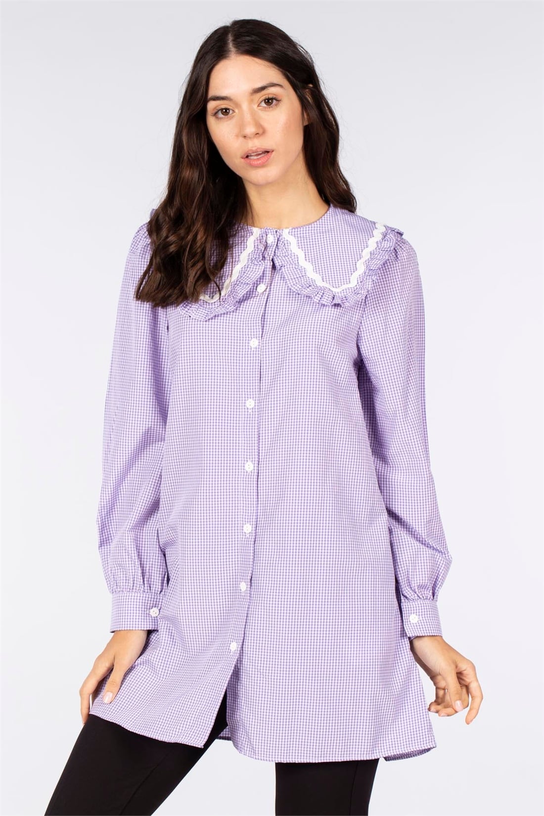 Bebe Yaka Ekose Tunik-Lila