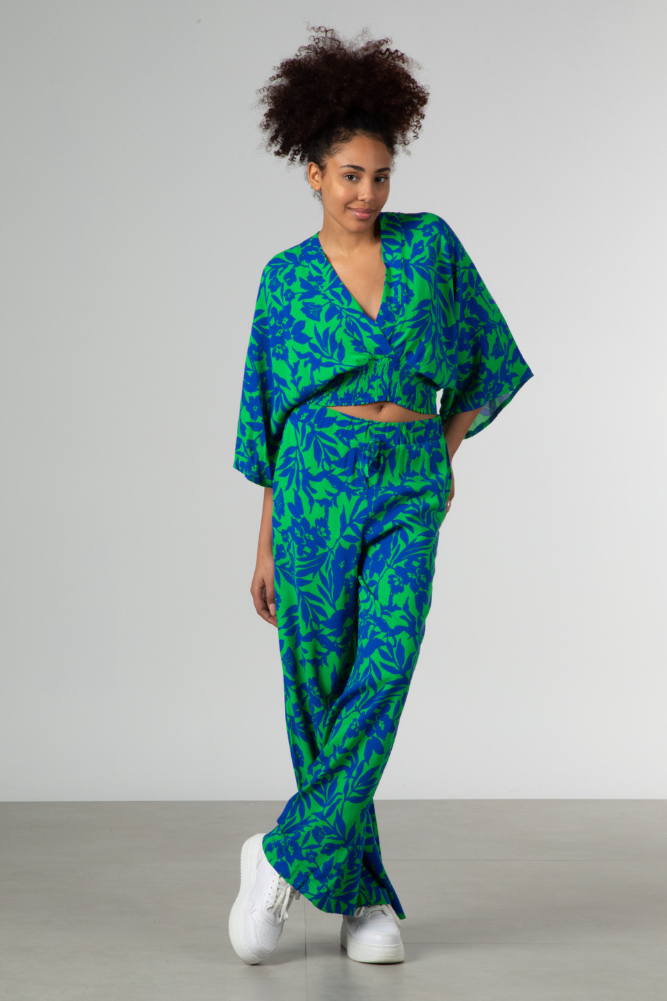 Bel lastikli bol pantolon-2308 Yeşil