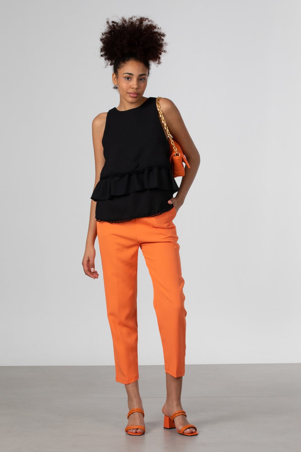 Bel lastikli cepli pantolon-01 Oranj