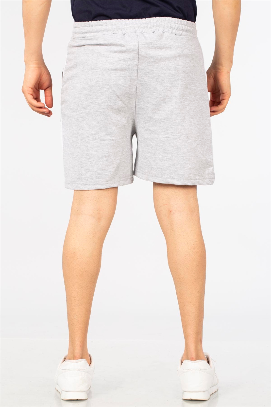 Bel Lastikli Yanları Garnili Şort-Gri