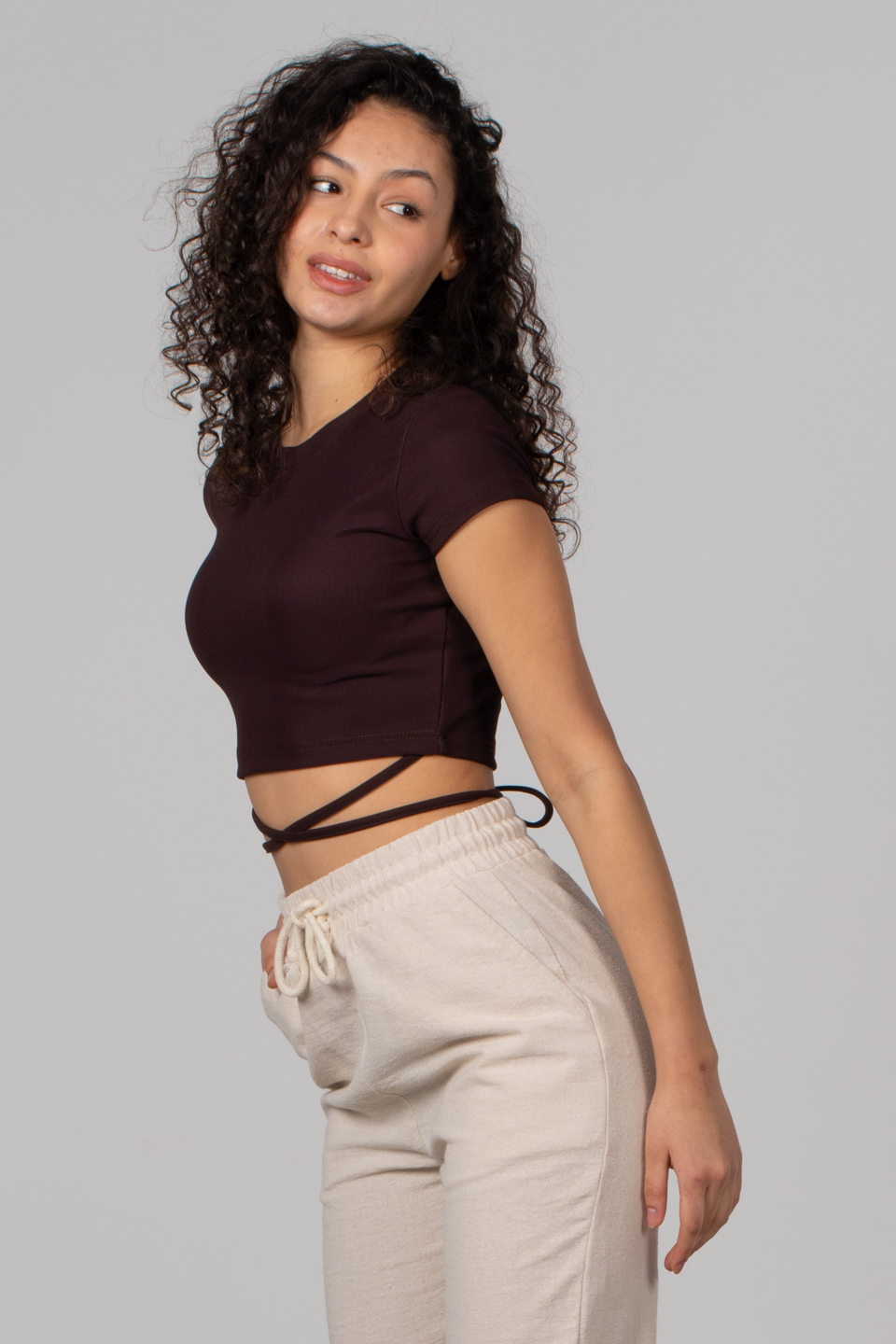 Belden bağlamalı body-3978 Kahve