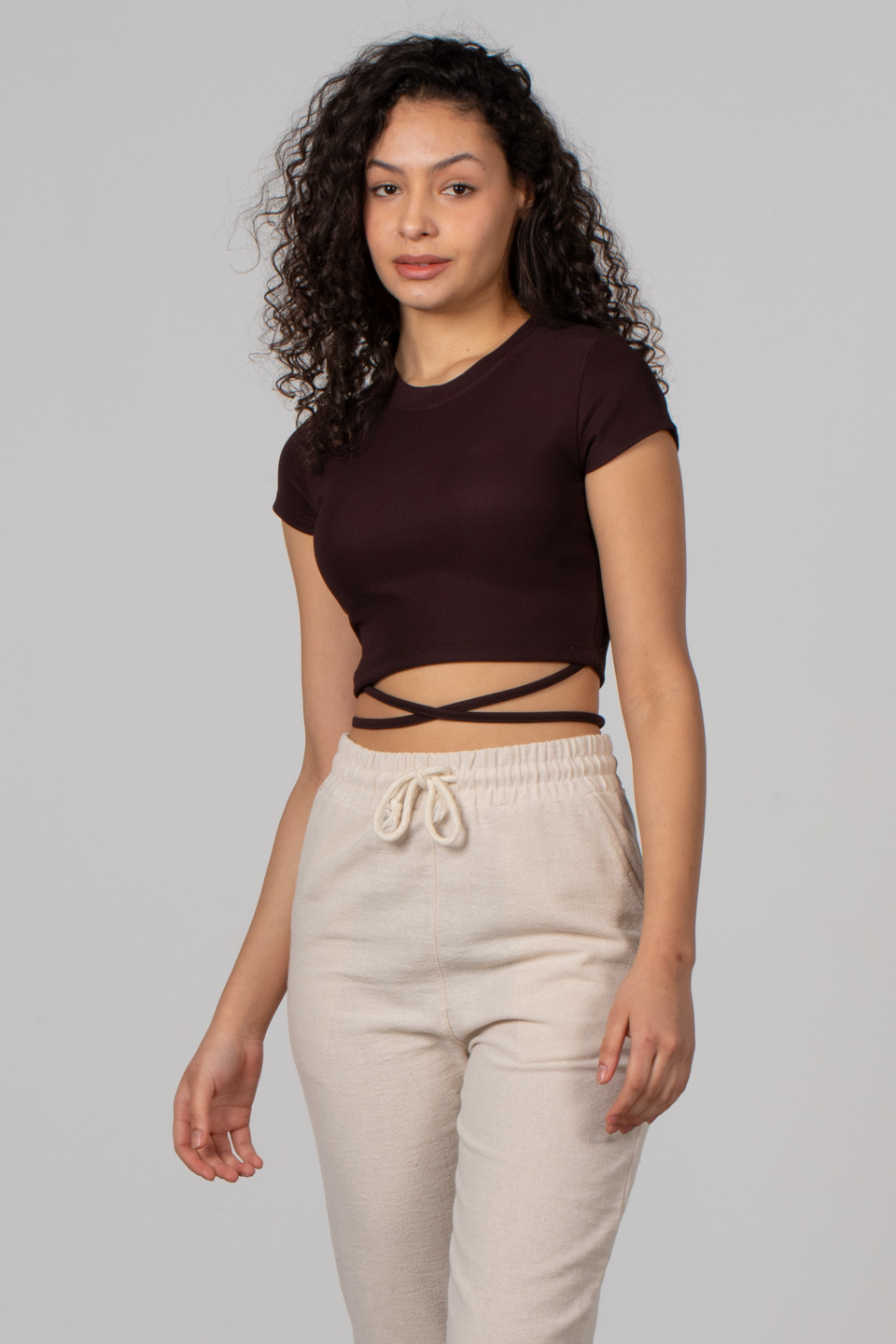Belden bağlamalı body-3978 Kahve