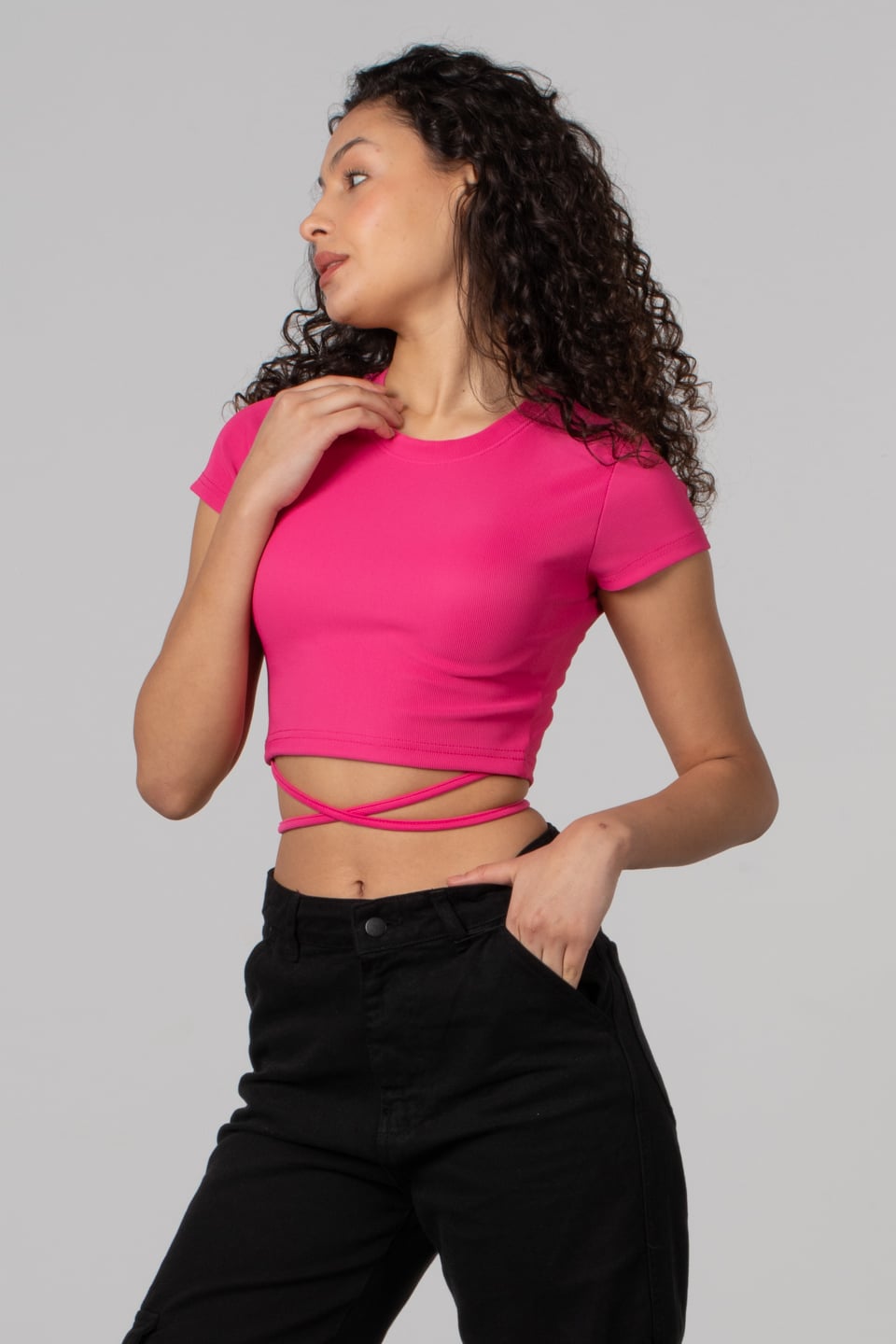 Belden bağlamalı body-3978 Pembe