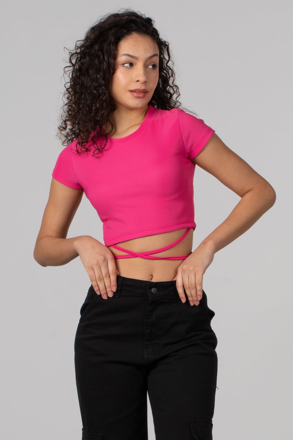 Belden bağlamalı body-3978 Pembe