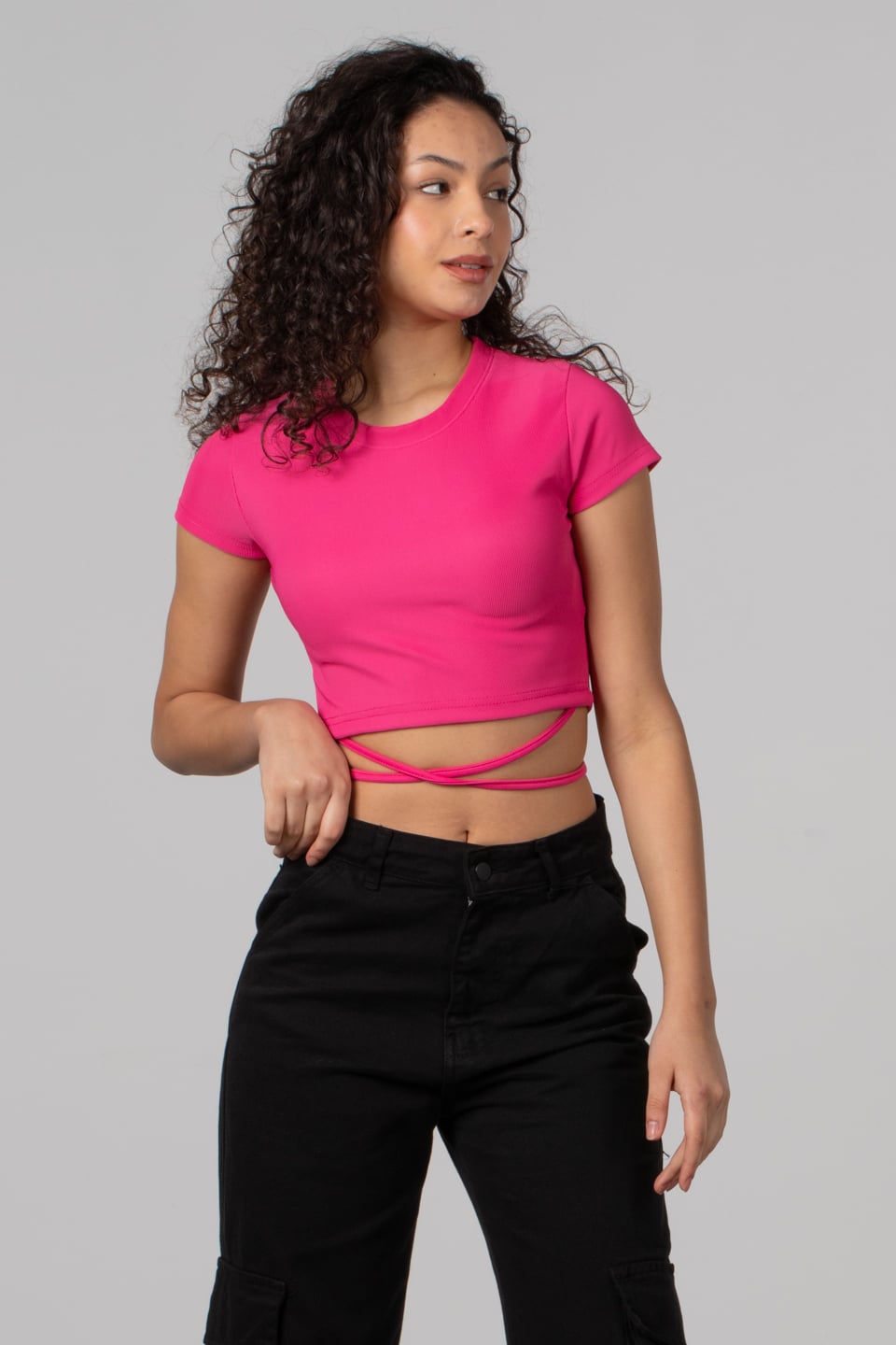 Belden bağlamalı body-3978 Pembe