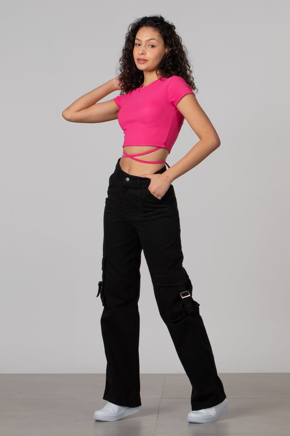 Belden bağlamalı body-3978 Pembe