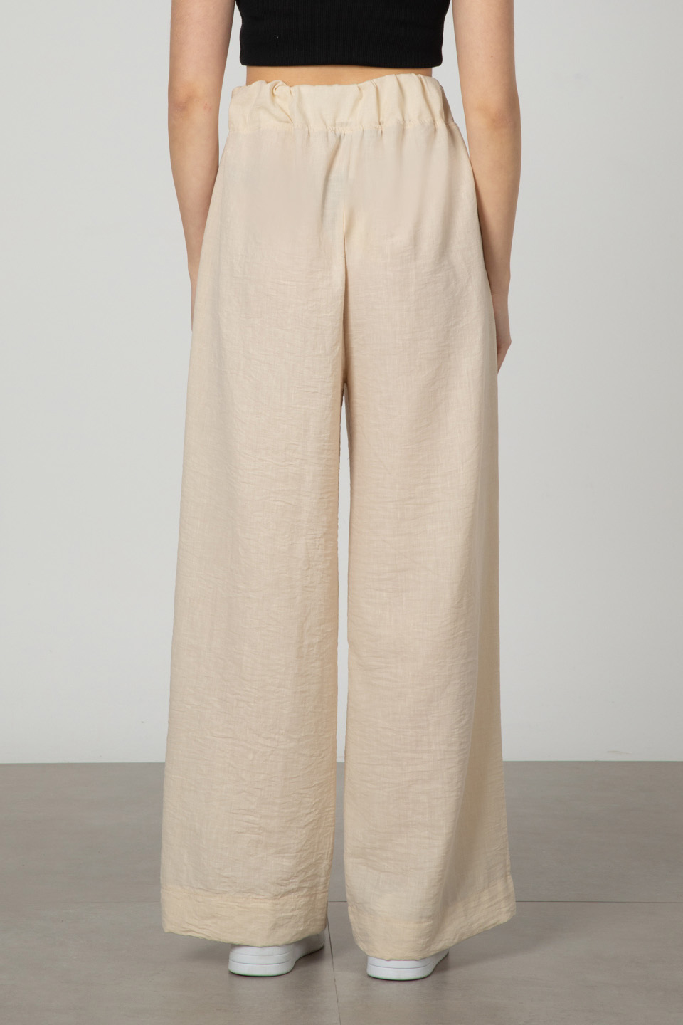 Belden bağlamalı bol paça pantolon-90707 Taş