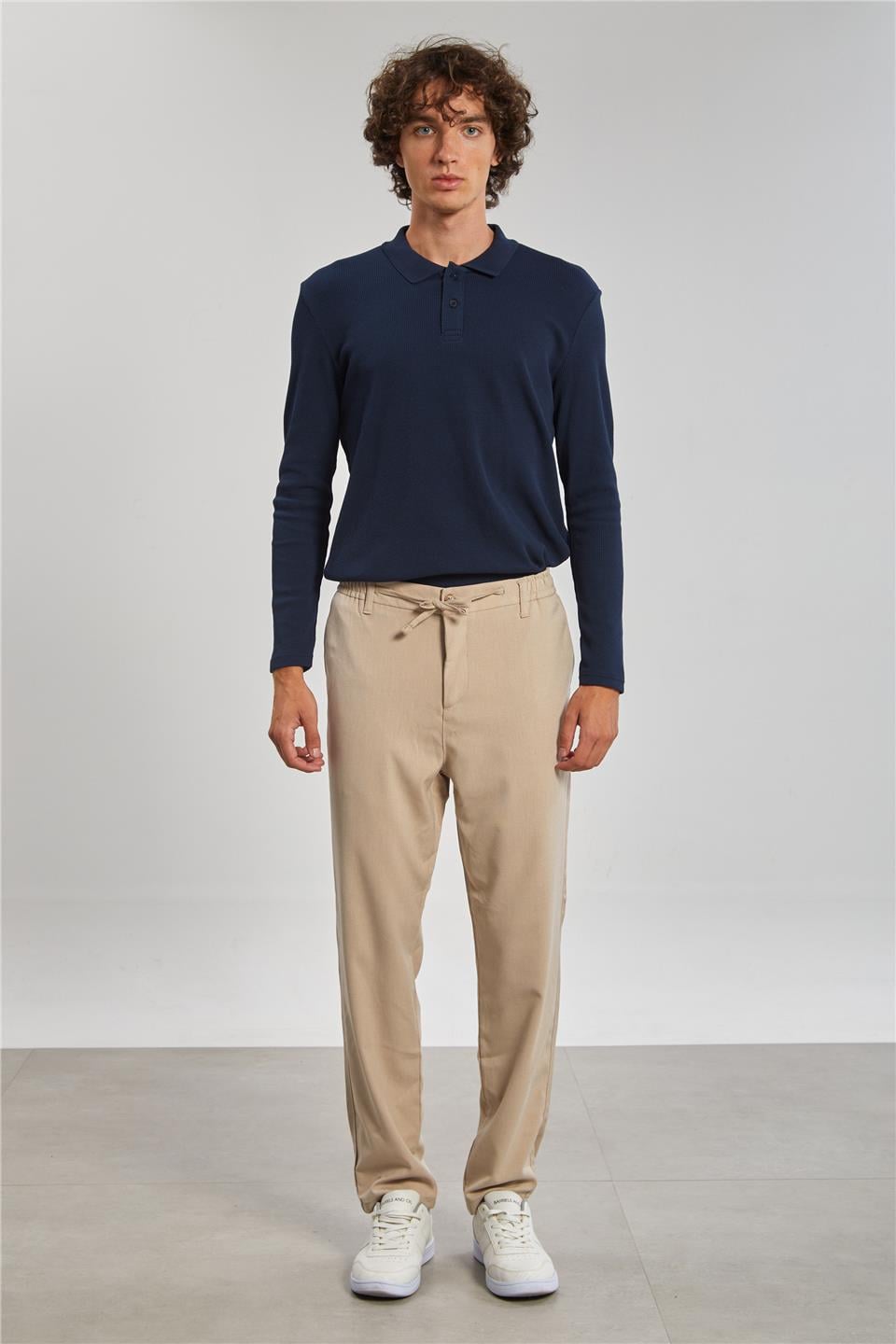 Beli Bağlamalı Erkek Pantolon - Taş Rengi