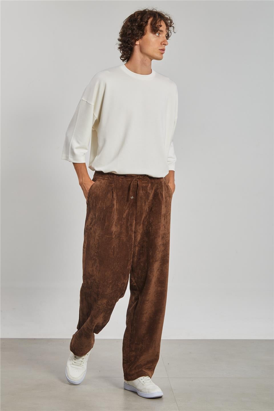 Beli Bağlamalı Kadife Erkek Pantolon - Kahve