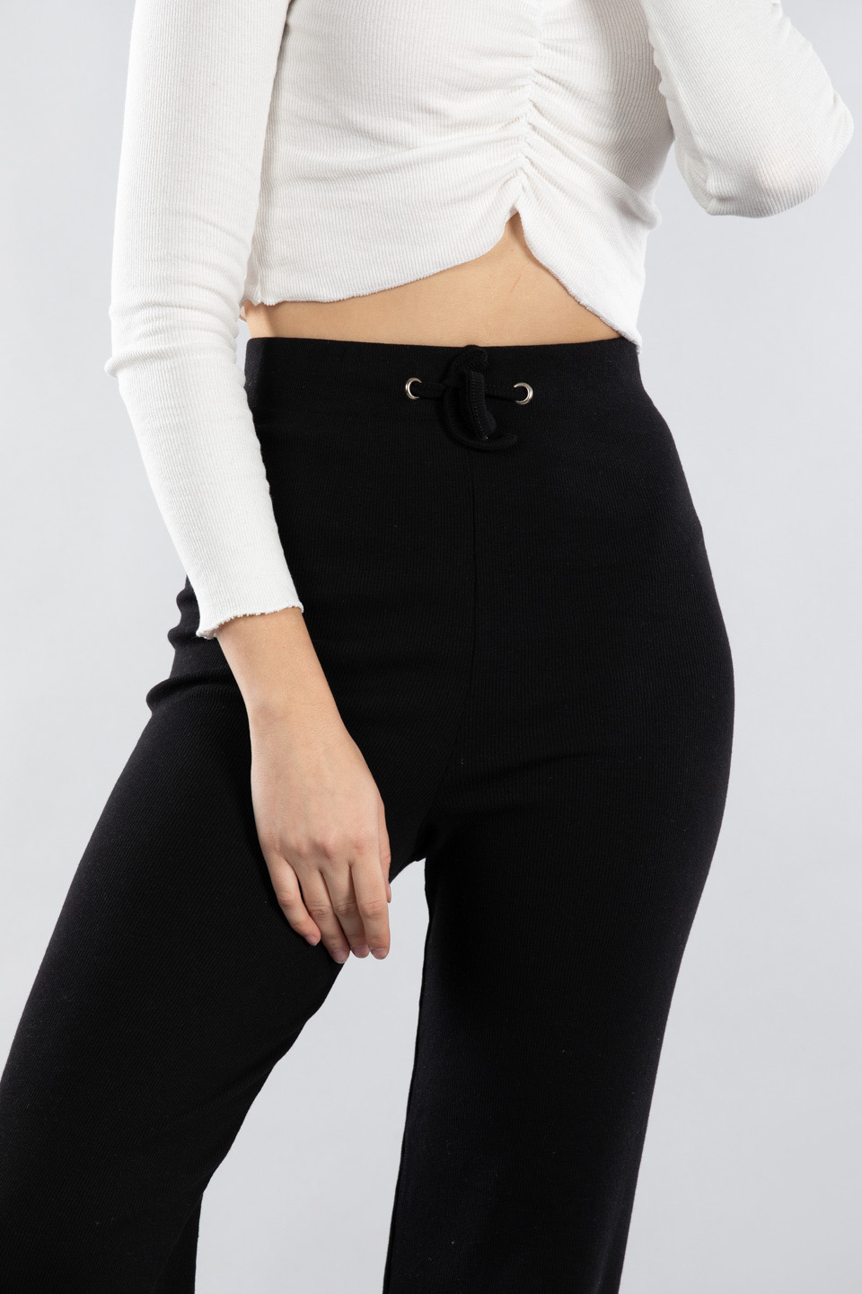 Beli bağlamalı kaşkorse pantolon-6124 Siyah