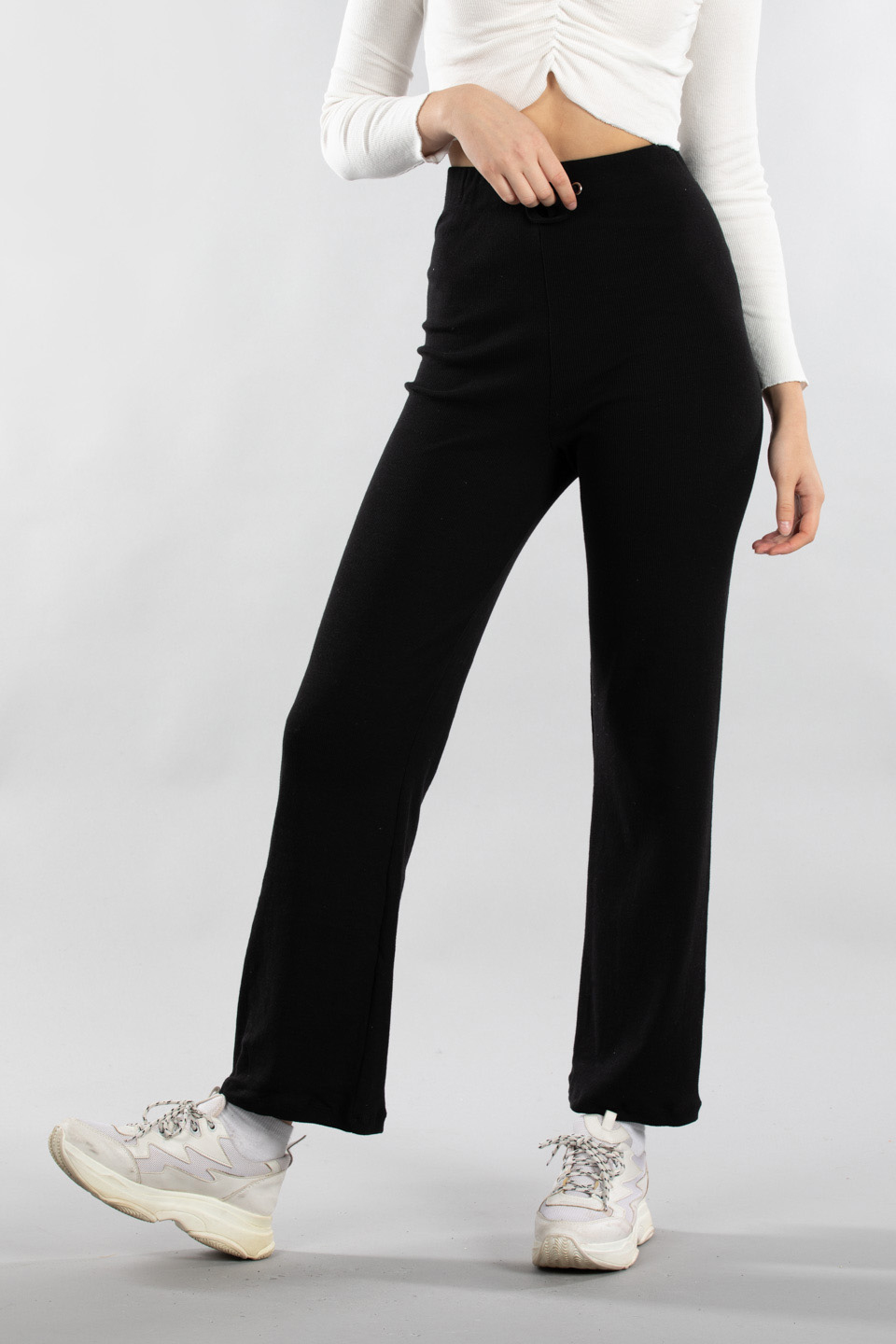 Beli bağlamalı kaşkorse pantolon-6124 Siyah