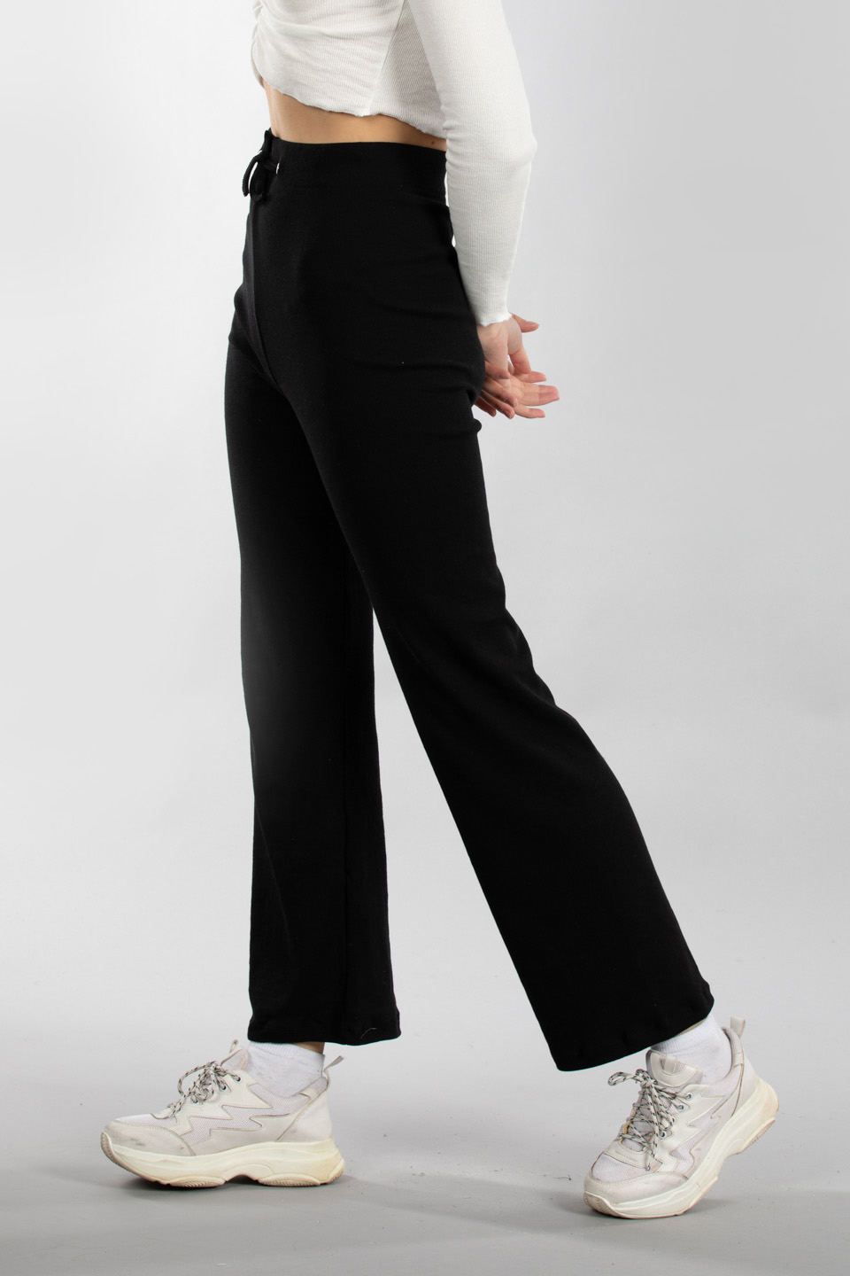 Beli bağlamalı kaşkorse pantolon-6124 Siyah