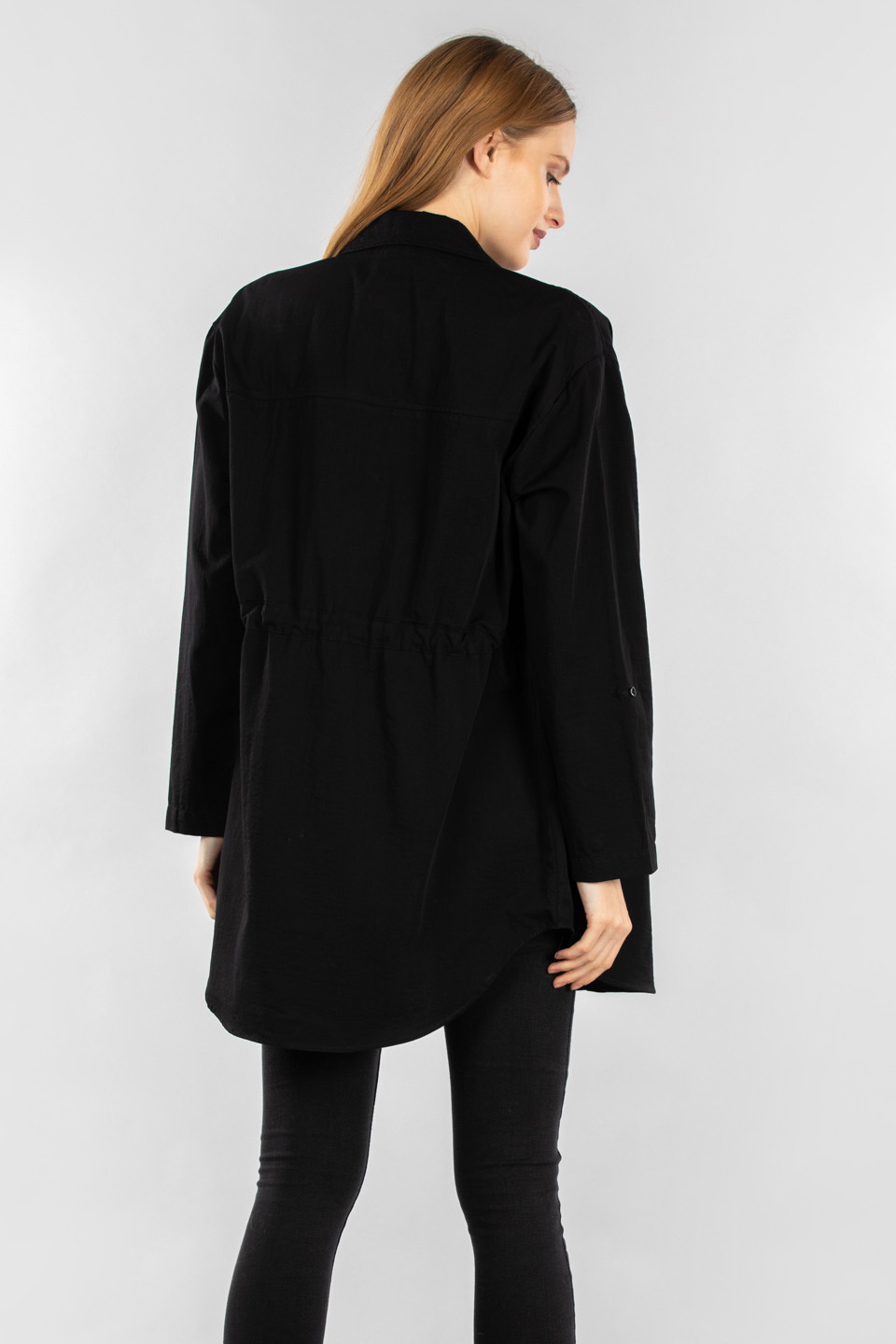 Beli büzgülü çıtçıtlı tunik-21-5095 Siyah