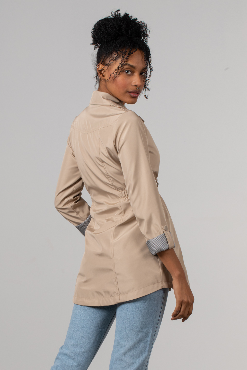 Beli büzgülü kısa trench-5669 Taş