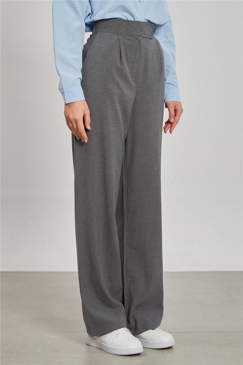 Beli cırtlı kumaş pantolon-6642 Okul Gri