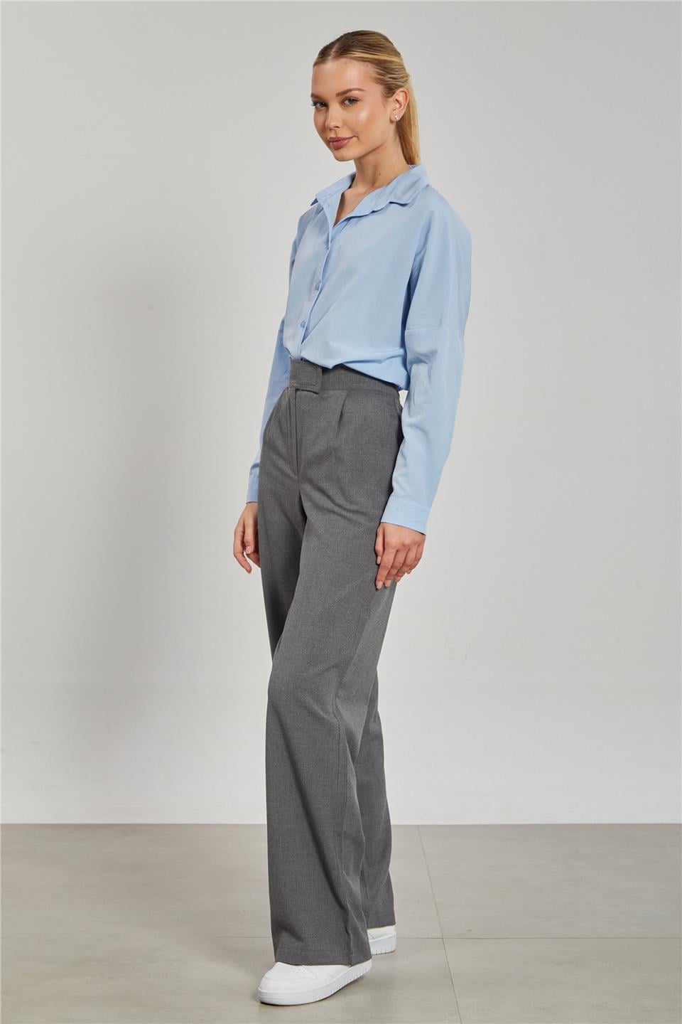 Beli cırtlı kumaş pantolon-6642 Okul Gri