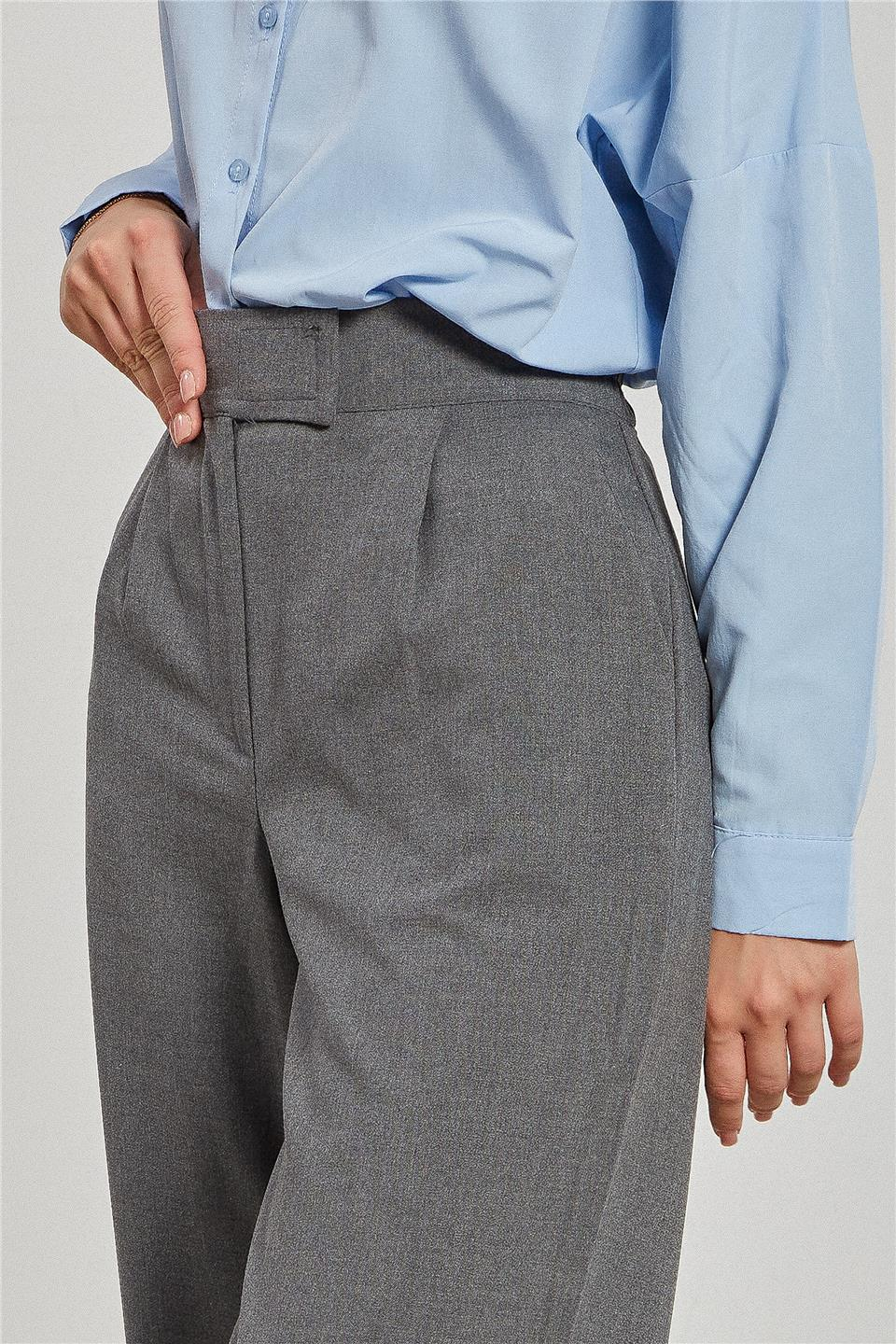 Beli cırtlı kumaş pantolon-6642 Okul Gri