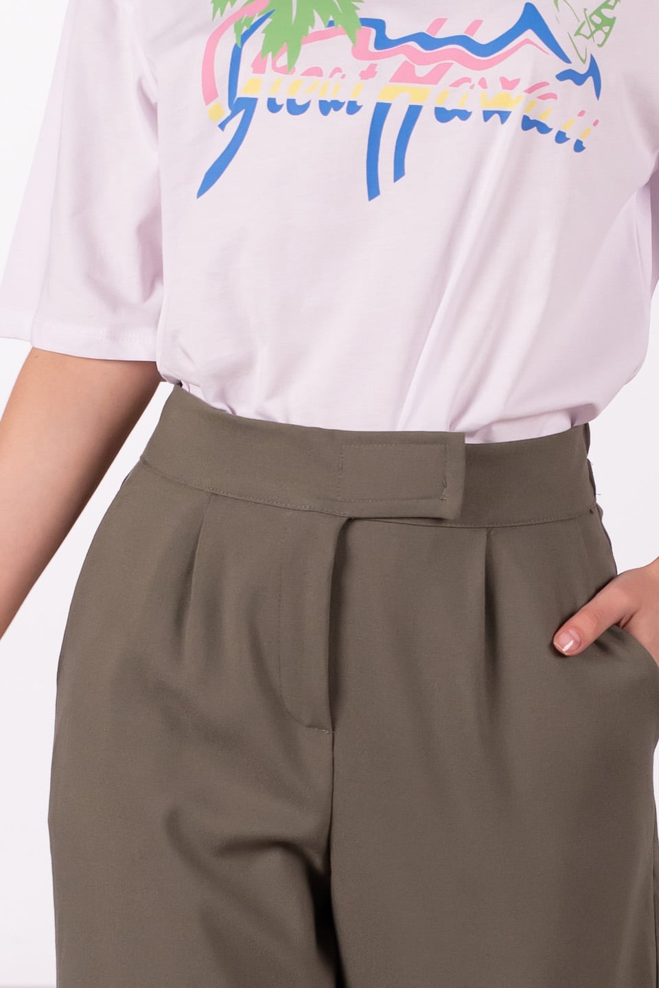 Beli Cırtlı Kumaş Pantolon - Yeşil