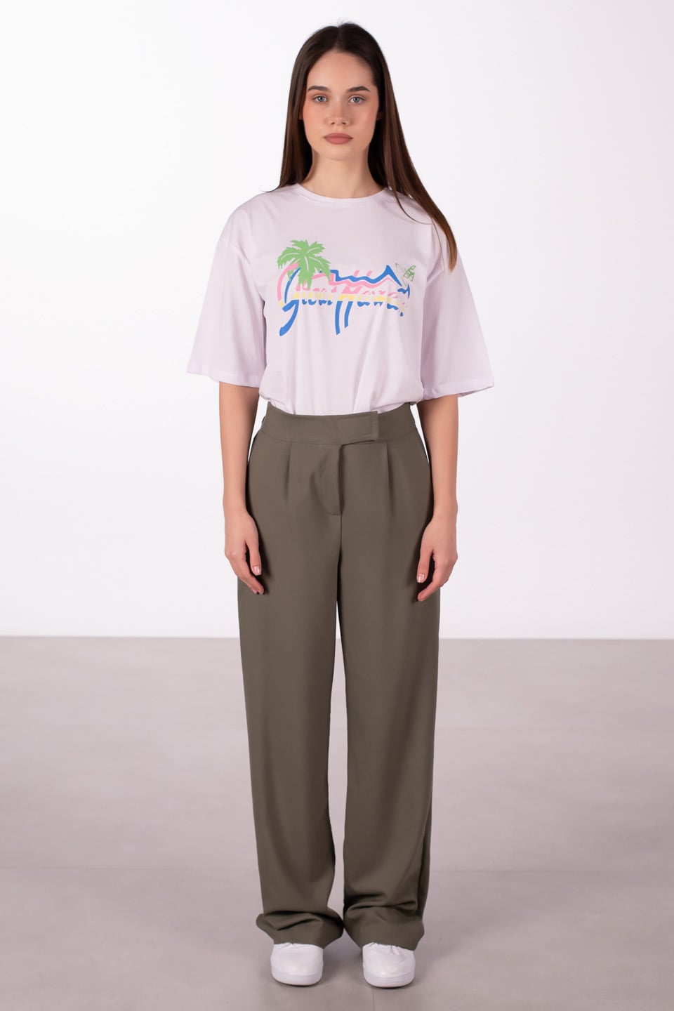 Beli Cırtlı Kumaş Pantolon - Yeşil