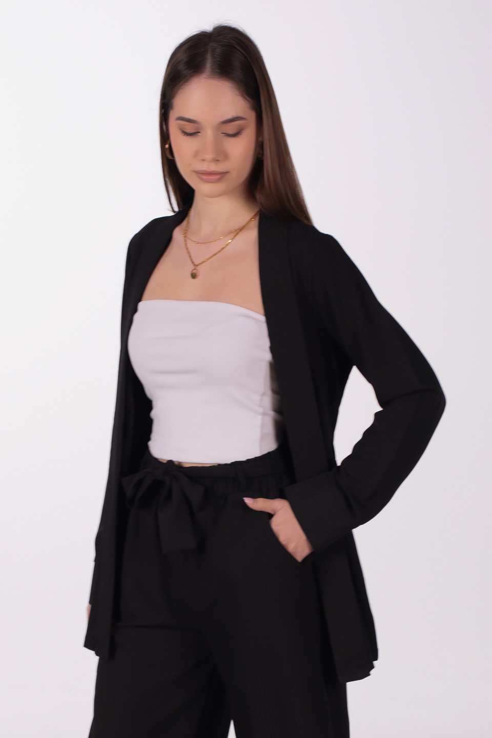 Beli kuşaklı kimono-2904 Siyah