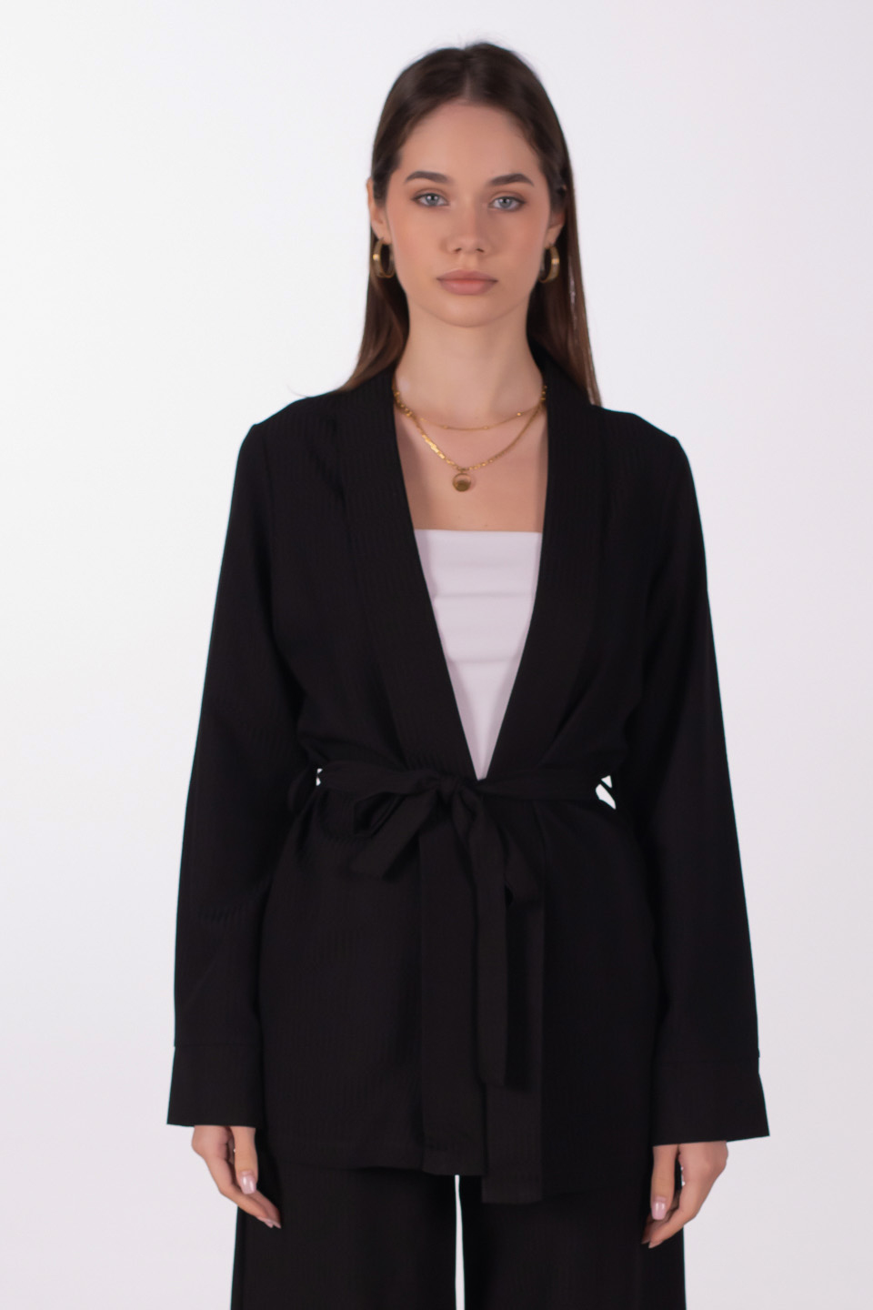 Beli kuşaklı kimono-2904 Siyah