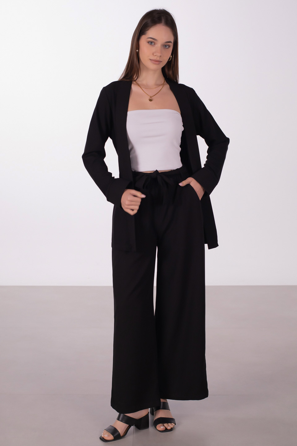 Beli kuşaklı kimono-2904 Siyah