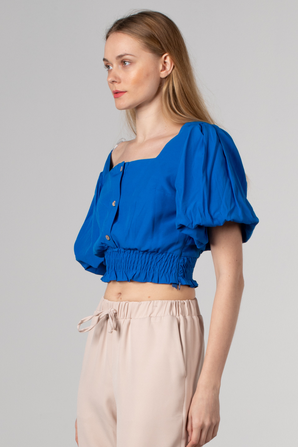 Beli lastikli balon bluz-1455 Saks